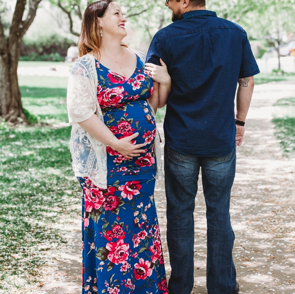 Pinkblush Teal Floral Wrap Maternity Gown